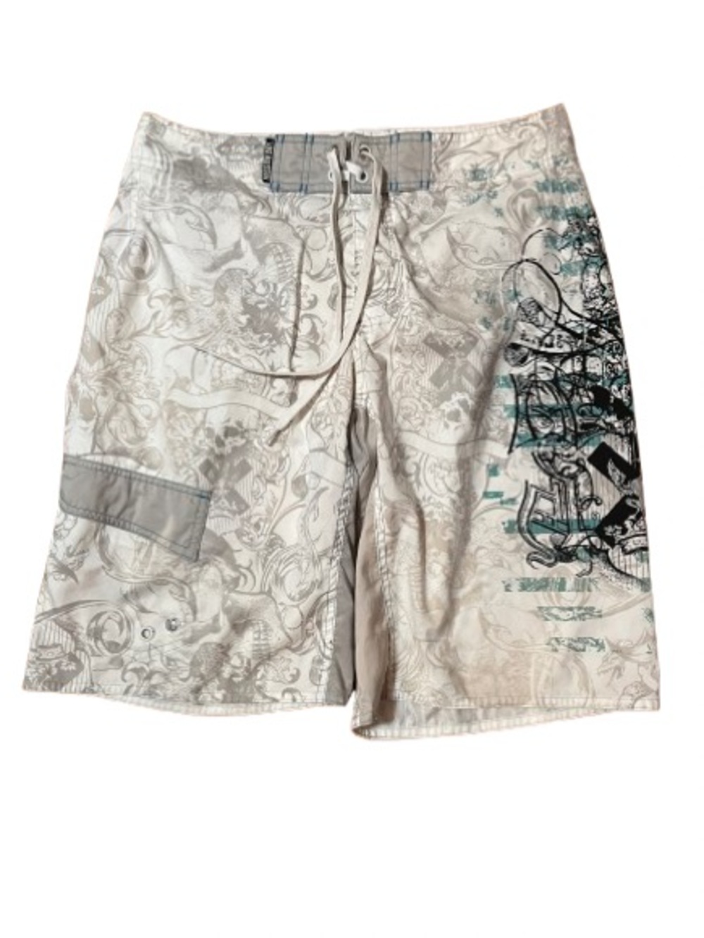 Mission Bay The Surfing Buddha Brand Men's White Graphic Swim Trunks Size 34